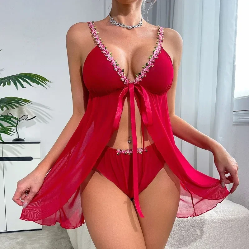 Plus Size Sexy Open Front V-Ne - Babydoll Chemise Night ulasan dan harga