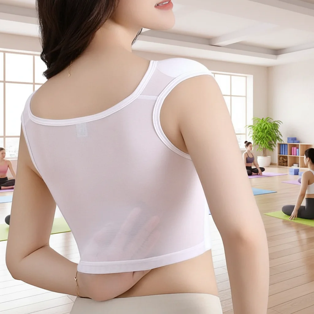 Mesh Flat Breast Binder Bustie - Shapewear Bodysuit Firm ulasan dan harga